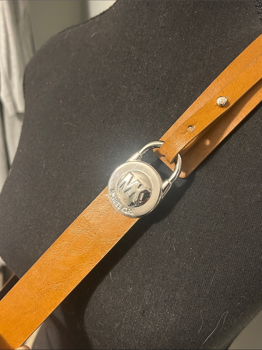Michael Kors Woman’s Tan Leather Belt with MK Logo Buckle